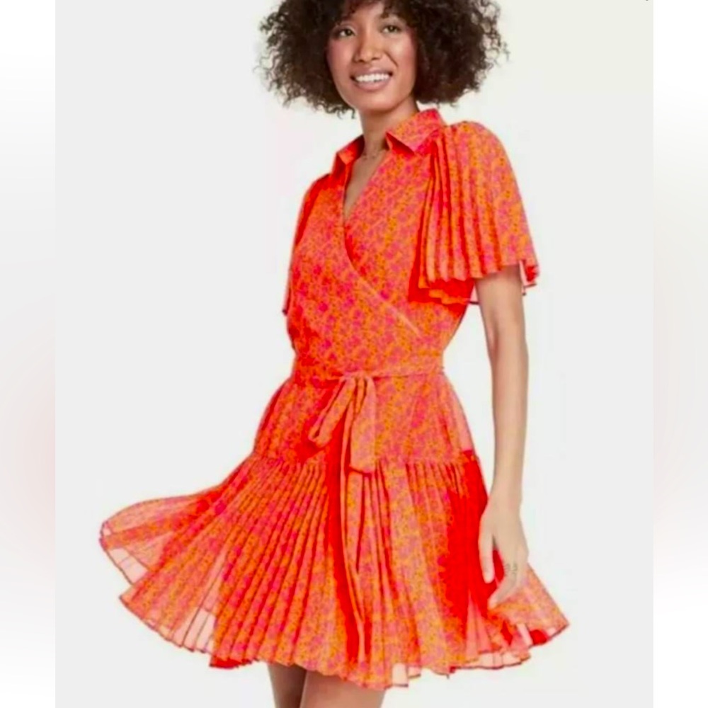 NWT Alexis for Target Orange Pink Floral Print Wrap Flutter Dress size XS new